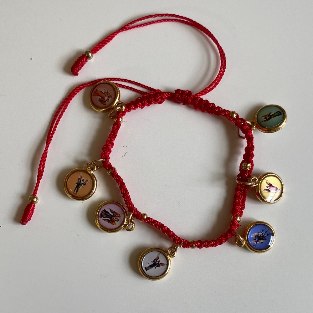 Red String Protection Bracelet with 7 Archangels Gold Plated Charms